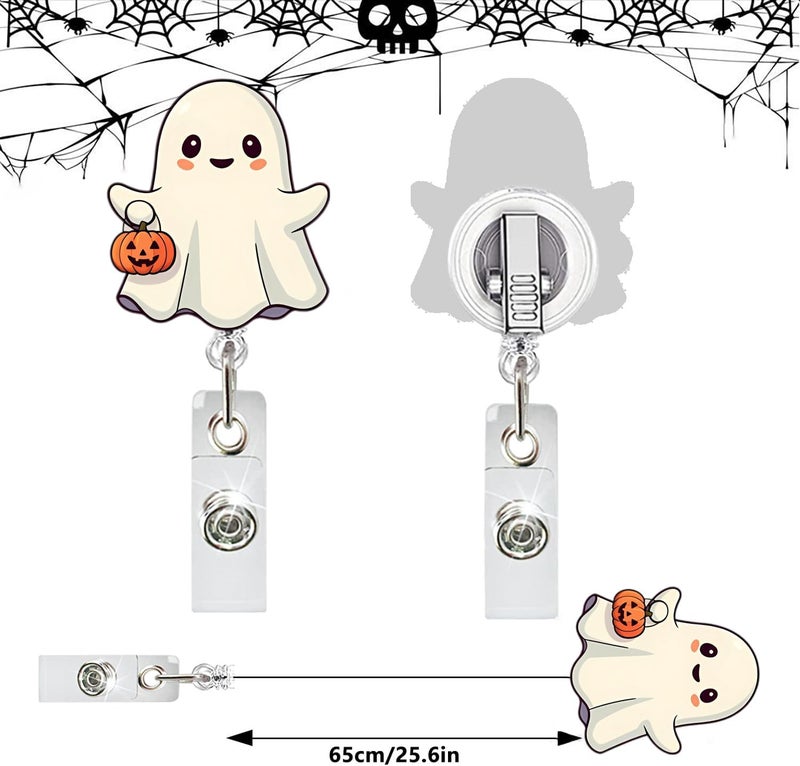 NSSHEL Halloween Badge Reel Acrylic Retractable Holder Cute Littlw Ghost & Pumpkin ID Badge Holder with Alligator Clip for Nurse Teacher Student Office Workers Halloween Card Reels Gifts - Image 4